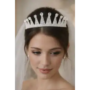 Zirkon Taşlı Gelin/Kına/Nişan/Söz Tasarım Taç