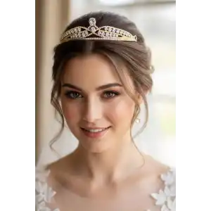 Zirkon Taşlı Gelin/Kına/Nişan/Söz Tasarım Taç