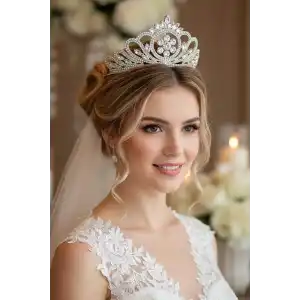 Zirkon Taşlı Gelin/Kına/Nişan/Söz Tasarım Taç