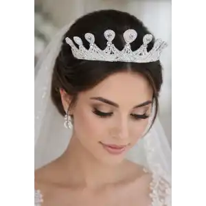 Zirkon Taşlı Gelin/Kına/Nişan/Söz Tasarım Taç