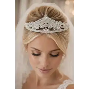Zirkon Taşlı Gelin/Kına/Nişan/Söz Tasarım Taç