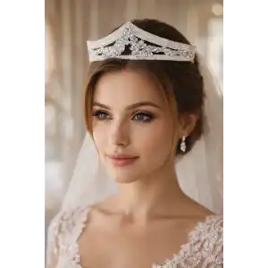 Zirkon Taşlı Gelin/Kına/Nişan/Söz Tasarım Taç
