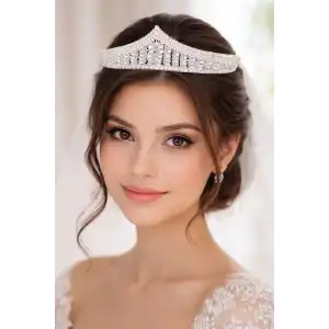 Zirkon Taşlı Gelin/Kına/Nişan/Söz Tasarım Taç