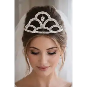Zirkon Taşlı Gelin/Kına/Nişan/Söz Tasarım Taç