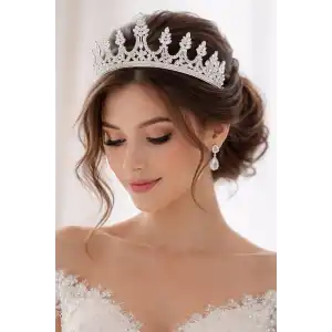 Zirkon Taşlı Gelin/Kına/Nişan/Söz Tasarım Taç