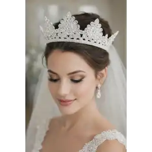Zirkon Taşlı Gelin/Kına/Nişan/Söz Tasarım Taç
