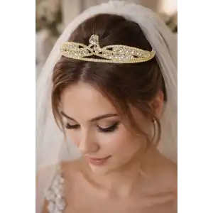 Zirkon Taşlı Gelin/Kına/Nişan/Söz Tasarım Taç