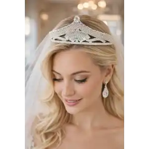 Zirkon Taşlı Gelin/Kına/Nişan/Söz Tasarım Taç
