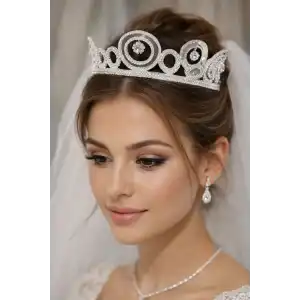 Zirkon Taşlı Gelin/Kına/Nişan/Söz Tasarım Taç