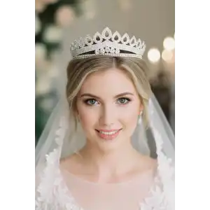 Zirkon Taşlı Gelin/Kına/Nişan/Söz Tasarım Taç