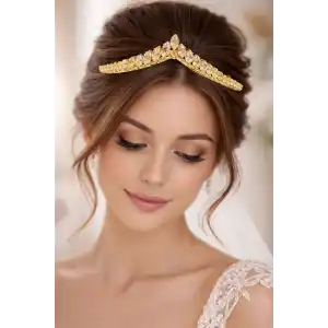 Zirkon Taşlı Gelin/Kına/Nişan/Söz Tasarım Taç