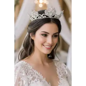 Zirkon Taşlı Gelin/Kına/Nişan/Söz Tasarım Taç