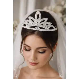 Zirkon Taşlı Gelin/Kına/Nişan/Söz Tasarım Taç