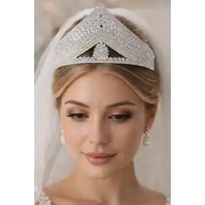 Zirkon Taşlı Gelin/Kına/Nişan/Söz Tasarım Taç