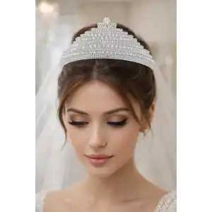 Zirkon Taşlı Gelin/Kına/Nişan/Söz Tasarım Taç