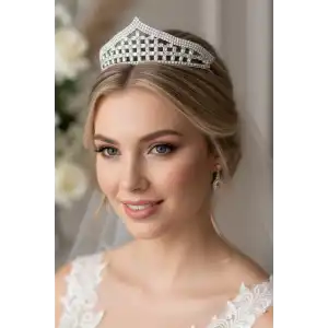 Zirkon Taşlı Gelin/Kına/Nişan/Söz Tasarım Taç