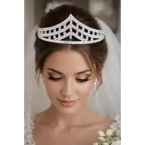 Zirkon Taşlı Gelin/Kına/Nişan/Söz Tasarım Taç