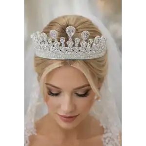 Zirkon Taşlı Gelin/Kına/Nişan/Söz Tasarım Taç