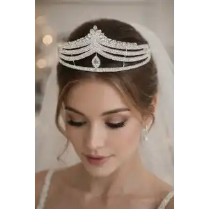 Zirkon Taşlı Gelin/Kına/Nişan/Söz Tasarım Taç