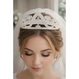 Zirkon Taşlı Gelin/Kına/Nişan/Söz Tasarım Taç