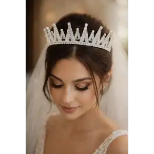 Zirkon Taşlı Gelin/Kına/Nişan/Söz Tasarım Taç