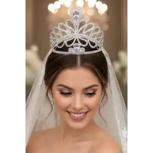 Zirkon Taşlı Gelin/Kına/Nişan/Söz Tasarım Taç