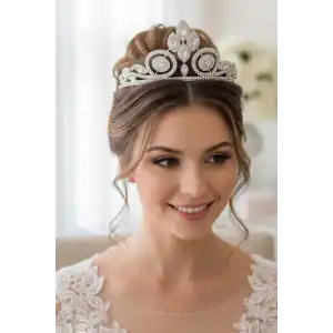 Zirkon Taşlı Gelin/Kına/Nişan/Söz Tasarım Taç