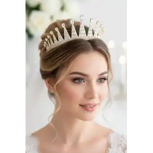 Zirkon Taşlı Gelin/Kına/Nişan/Söz Tasarım Taç