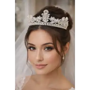 Zirkon Taşlı Gelin/Kına/Nişan/Söz Tasarım Taç