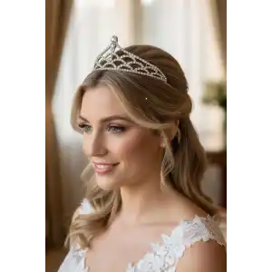 Zirkon Taşlı Gelin/Kına/Nişan/Söz Tasarım Taç