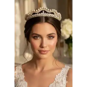 Zirkon Taşlı Gelin/Kına/Nişan/Söz Tasarım Taç
