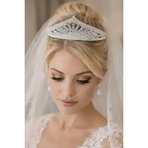 Zirkon Taşlı Gelin/Kına/Nişan/Söz Tasarım Taç