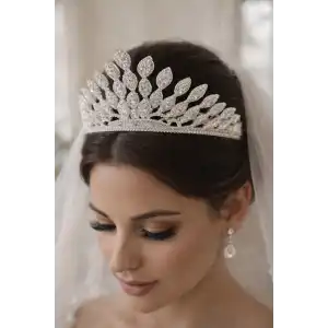 Zirkon Taşlı Gelin/Kına/Nişan/Söz Tasarım Taç