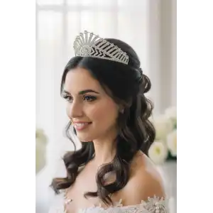 Zirkon Taşlı Gelin/Kına/Nişan/Söz Tasarım Taç