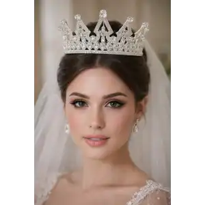 Zirkon Taşlı Gelin/Kına/Nişan/Söz Tasarım Taç