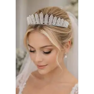 Zirkon Taşlı Gelin/Kına/Nişan/Söz Tasarım Taç