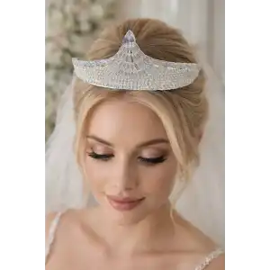 Zirkon Taşlı Gelin/Kına/Nişan/Söz Tasarım Taç