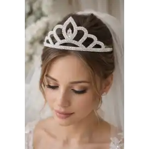 Zirkon Taşlı Gelin/Kına/Nişan/Söz Tasarım Taç