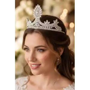 Zirkon Taşlı Gelin/Kına/Nişan/Söz Tasarım Taç