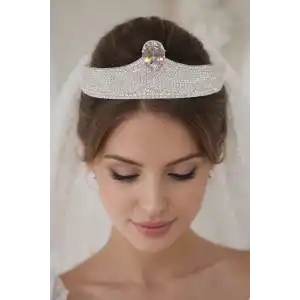 Zirkon Taşlı Gelin/Kına/Nişan/Söz Tasarım Taç