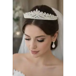 Zirkon Taşlı Gelin/Kına/Nişan/Söz Tasarım Taç