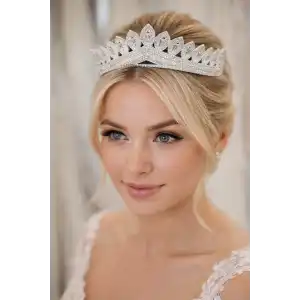 Zirkon Taşlı Gelin/Kına/Nişan/Söz Tasarım Taç