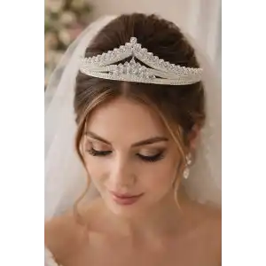 Zirkon Taşlı Gelin/Kına/Nişan/Söz Tasarım Taç