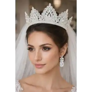 Zirkon Taşlı Gelin/Kına/Nişan/Söz Tasarım Taç