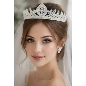 Zirkon Taşlı Gelin/Kına/Nişan/Söz Tasarım Taç