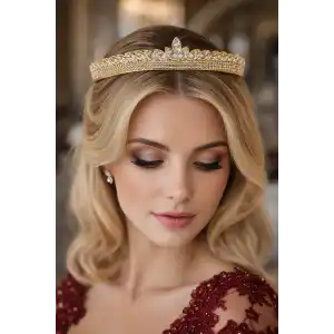 Zirkon Taşlı Gelin/Kına/Nişan/Söz Tasarım Taç