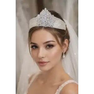 Zirkon Taşlı Gelin/Kına/Nişan/Söz Tasarım Taç