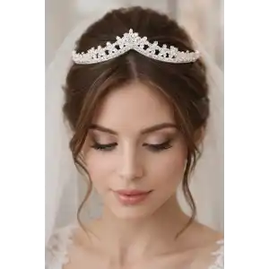 Zirkon Taşlı Gelin/Kına/Nişan/Söz Tasarım Taç