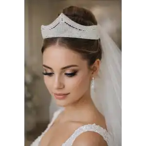 Zirkon Taşlı Gelin/Kına/Nişan/Söz Tasarım Taç