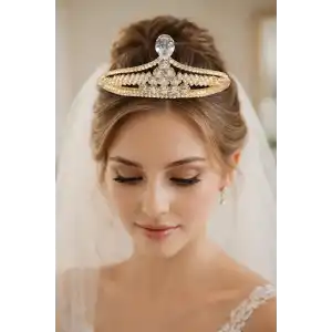 Zirkon Taşlı Gelin/Kına/Nişan/Söz Tasarım Taç
